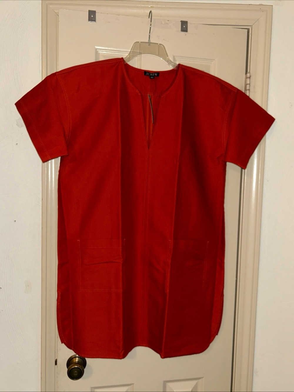 J crew cotton Red Short-Sleeve Tunic dress LARGE NWT